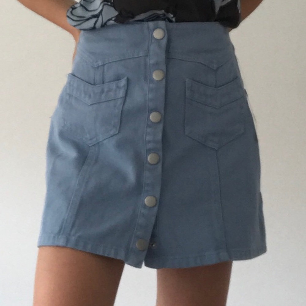 Blue Button-Down Denim Skirt